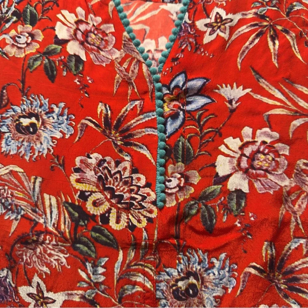 Soft Surroundings Red and Blue Long Sleeve Buttoned Blouse - Picture 2 of 6